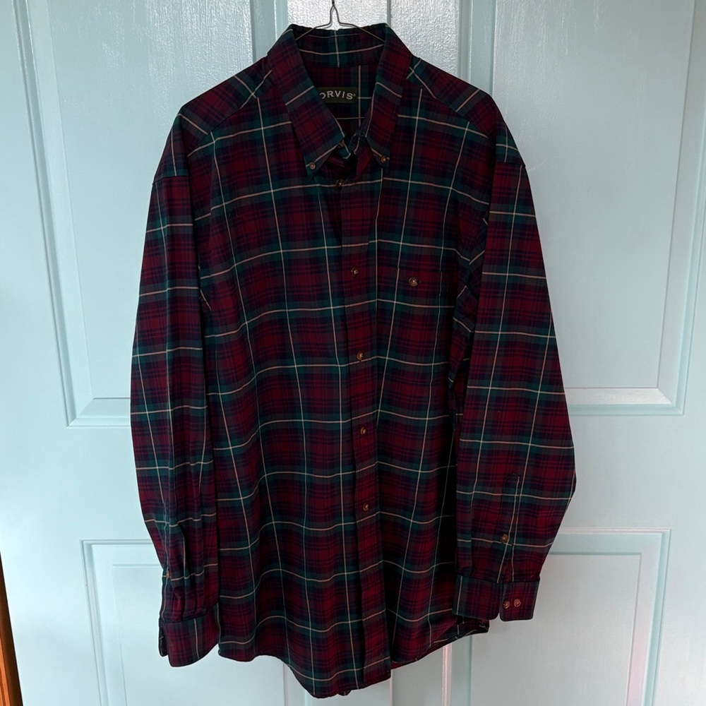 Orvis Green & Burgundy Plaid Button Down
